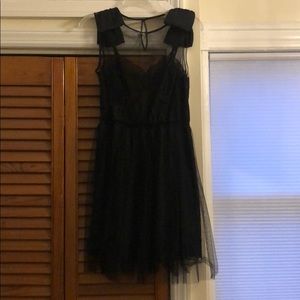Rodarte black lace silk bow cocktail slip dress